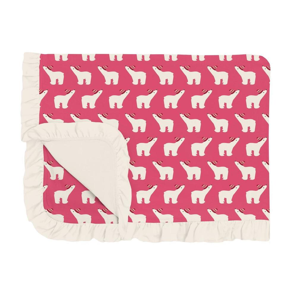 NEW KICKEE print ruffle toddler blanket in winter rose polar bears